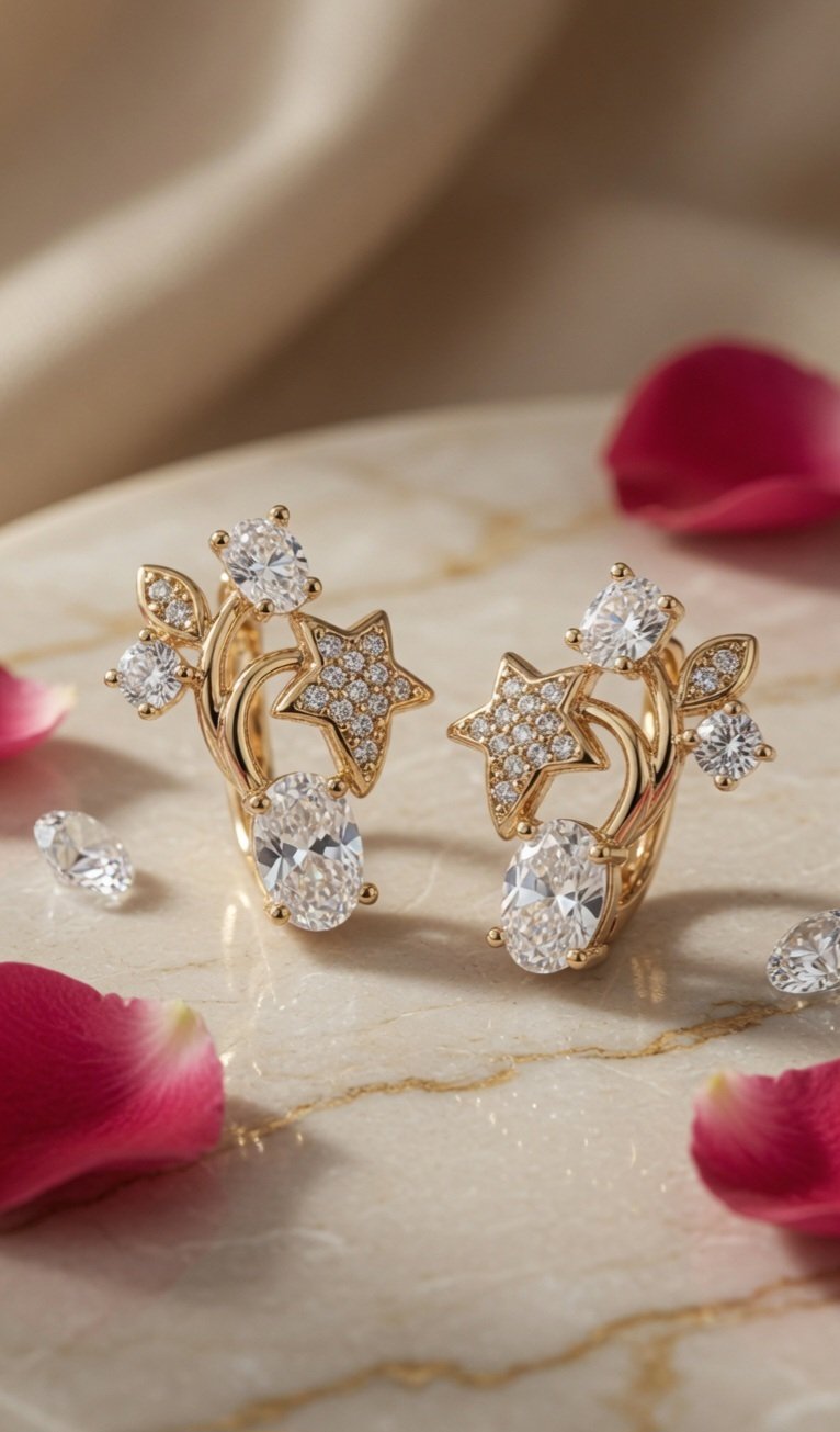 Stellar Path Gold Shooting Star Statement Hoops-Gold Finish