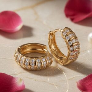 Riviera Pavè Croissant Hoops-Gold Finish