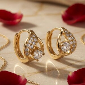 Gold Swirl Solitaire Marquise-Inspired Hoops-Gold Finish