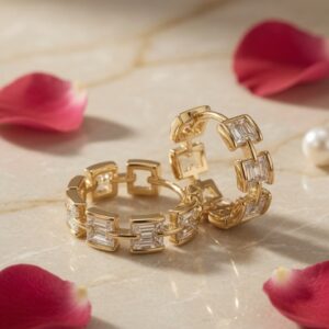 Milanese Rectangular Link Eternity Hoops-Gold Finish
