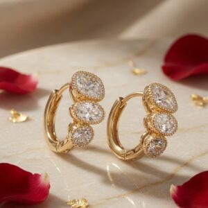Majestic Triple Stone Gold Finish Hoops