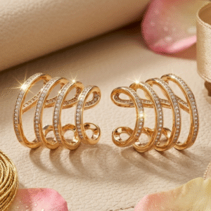 The Aurelia Spiral Gold Multi-Row Pavè Diamond Ear Cuff-Gold Finish