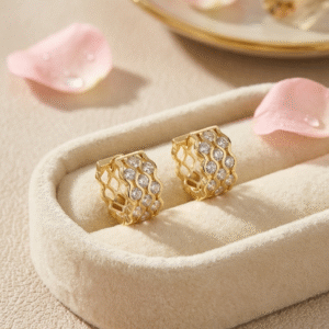 Thalia Luxury Openwork Geometric Hoops-Gold Finish
