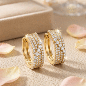 The Aethel Multi-Row Gold Pavè Huggie Hoops-Gold Finish