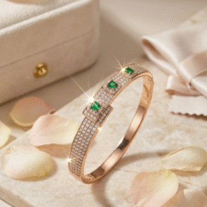Verona Multi-Row Diamond-Style And Tsavorite Kada Bracelet-Gold Finish