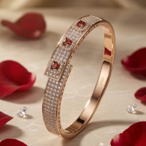 The Riviera Trio Ruby Multi-Row Diamond-Style Kada Bracelet-Gold Finish