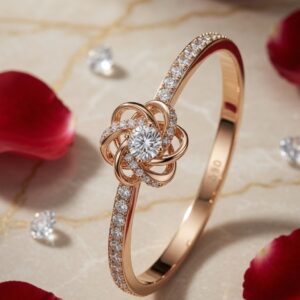 The Amour Blossom Rose Petal Intertwined Kada Bracelet-Gold Finish