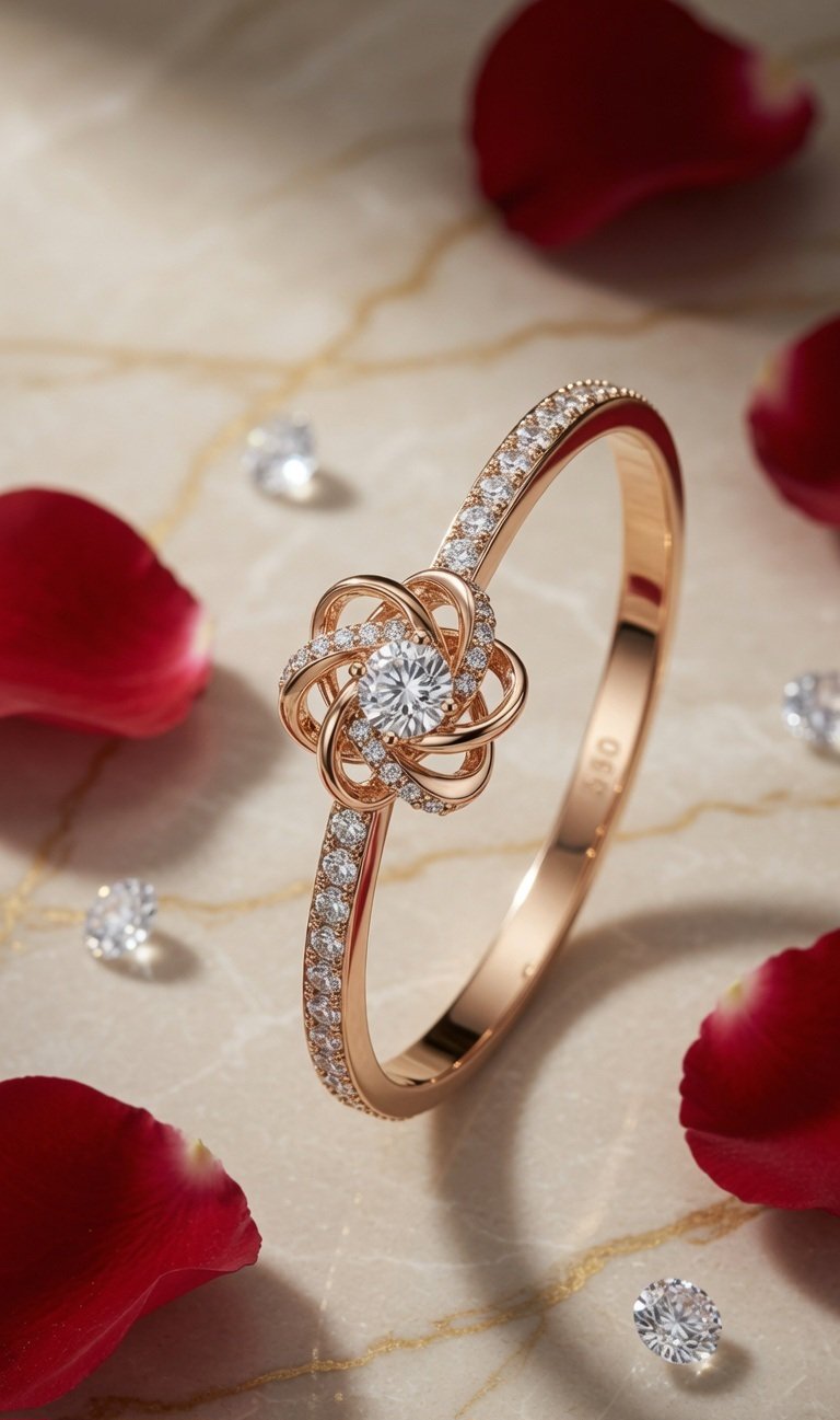 The Amour Blossom Rose Petal Intertwined Kada Bracelet-Gold Finish