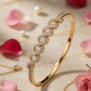 Verona Scalloped Infinity Cluster Diamond-Style Kada Bracelet-Gold Finish