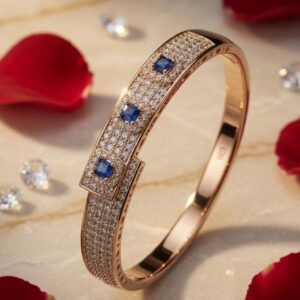 The Riviera Trio Sapphire Multi-Row Diamond Look Kada Bracelet-Gold Finish