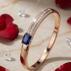 Verona Pavè Diamond Look And Blue Topaz Kada Bracelet-Gold Finish