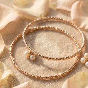 DewDrop Radiance Ultra-Sleek Textured Gold Bangles Set Of 2-Gold Finish