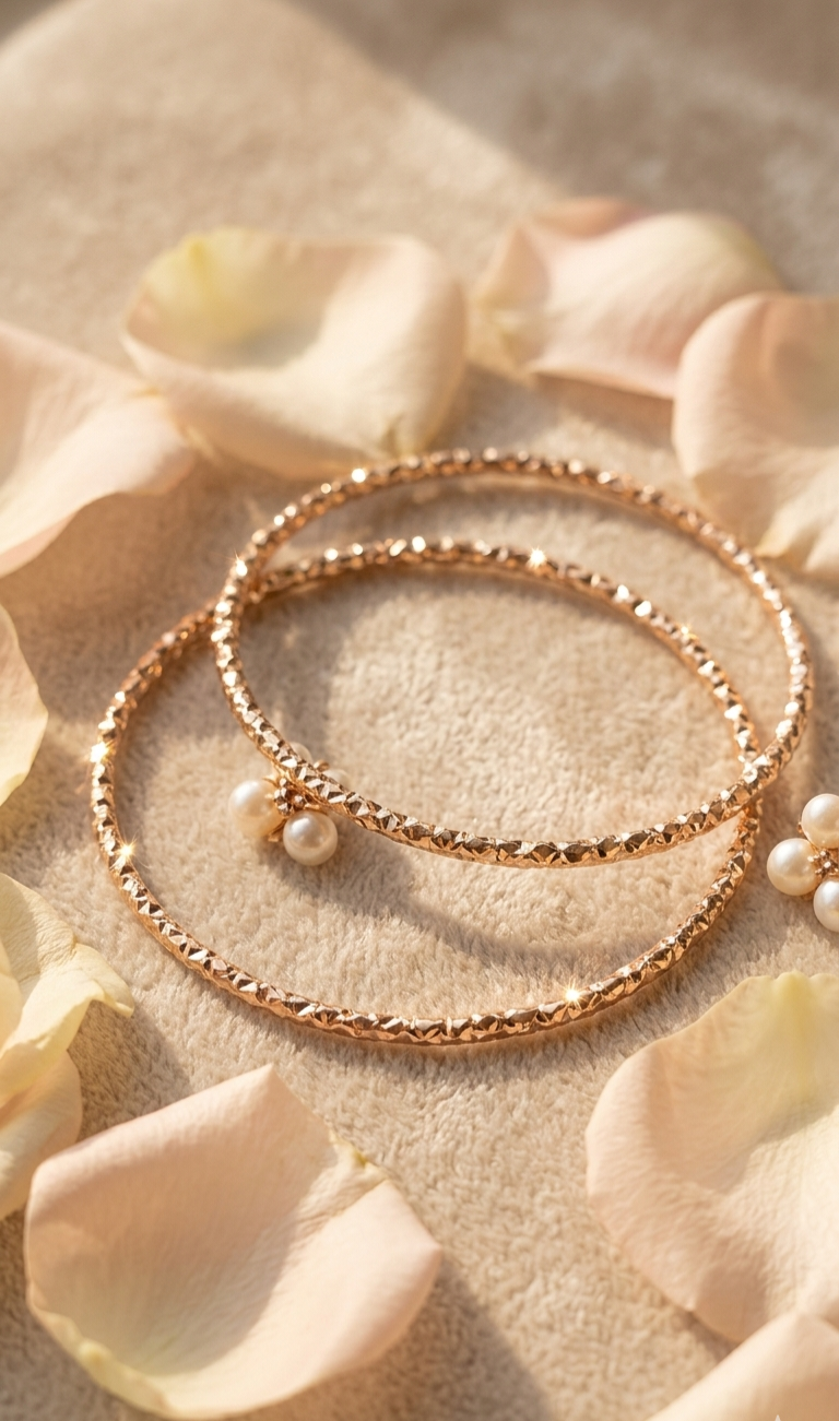 DewDrop Radiance Ultra-Sleek Textured Gold Bangles Set Of 2-Gold Finish