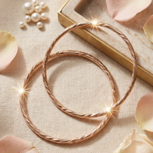 The Helix Radiance Hand-Carved Textured Gold Bangles Pair Of 2 -Gold Finish