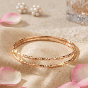 Gilded Whisper Ultra-Sleek Textured Gold Bangles (Set Of 2)-Gold Finish
