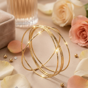 Cosmic Orbit Minimalist Textured Gold Rolling Bangles (Set Of 4)-Gold Finish