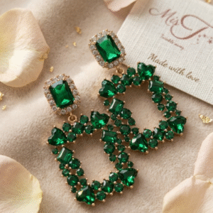 The Empress Emerald Geometric Drop Earrings-Gold Finish