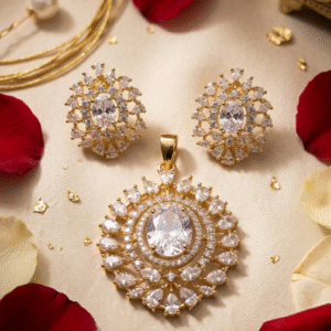 Regal Royalty Premium Diamond-Cut Pendant Set-Gold Finish
