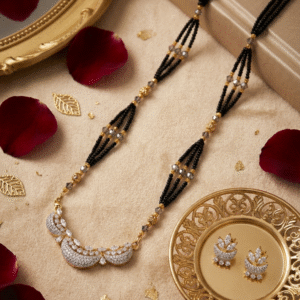 Meera Marquise Floral Crown Mangalsutra With Studs-Gold Finish