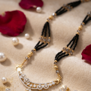 Shanaya Tiered Crescent Diamond-Style Mangalsutra With Earrings-Gold Finish