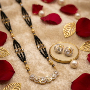 Kavya Interlocking Circle Designer Mangalsutra With Studs-Gold Finish
