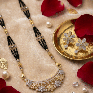 The Diya Two-tone Arch Blooming Vine Mangalsutra With Earrings-Gold Finish