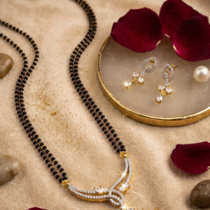 The Rhea Diamond-Style Crossover Dual-Strand Mangalsutra Set-Gold Finish