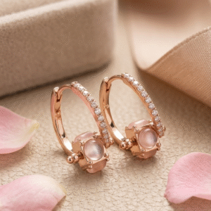 Rose Gold Moonstone Cobochon Hoops-Rose Gold Finish