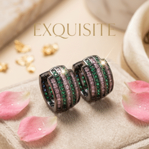 Midnight Eden Eclipse Luxury Ruthenium Tsavorite Pink Sapphire Wide Hoops-Black Rhodium Finish