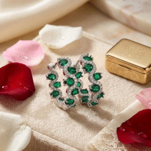 The Esmeralada Wave Inside Out Emerald Hoops-Platinum Finish