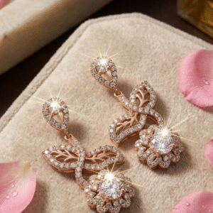 The Enchanted Vine Luxury Rose Pavè Leaf Earrings-Rose Gold Finish