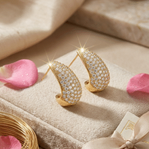 The Siena Dome Chunky Pavè Diamond-Style Hoops-Gold Finish