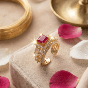 The Valencia Filigree Open-Back Ruby Gemstone Cocktail Ring-Gold Finish
