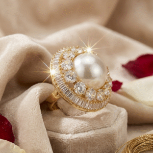 The Empress South Sea Oversized Pearl With Baguette And Diamond Border-Gold Finish