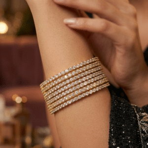 The Aura Infinite Premium Single-Line Diamond Gold Bangles (Set Of 4)Gold Finish