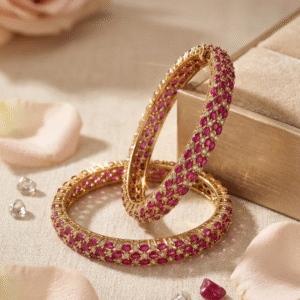 The Royal Gili Ruby And Diamond Pavè Kada Bangles-Gold Finish
