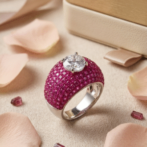The Rosalind Pink Sapphire Pavè Dome Ring-Platinum Finish