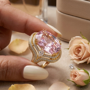 The Penelope Oval Pink Kunzite Tiered Cocktail Ring-Gold Finish