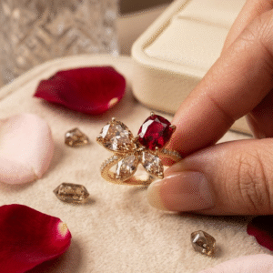 The Papillon Royale Gold Ruby And Diamond Butterfly Ring-Gold Finish