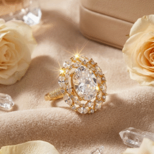 The Isabella Round Solitaire Double Halo Cocktail Ring-Gold Finish