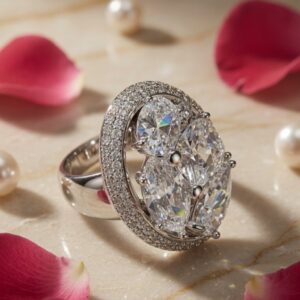 The Selene Marquise Diamond-Style Cluster Medallion Ring-Platinum Finish