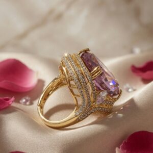 Lavender Quartz Tiered Cathedral Statement Ring-Gold Finish