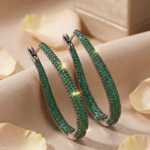 Luxor Green Spinel Micro-Pavè Elliptical Hoops-Platinum Finish