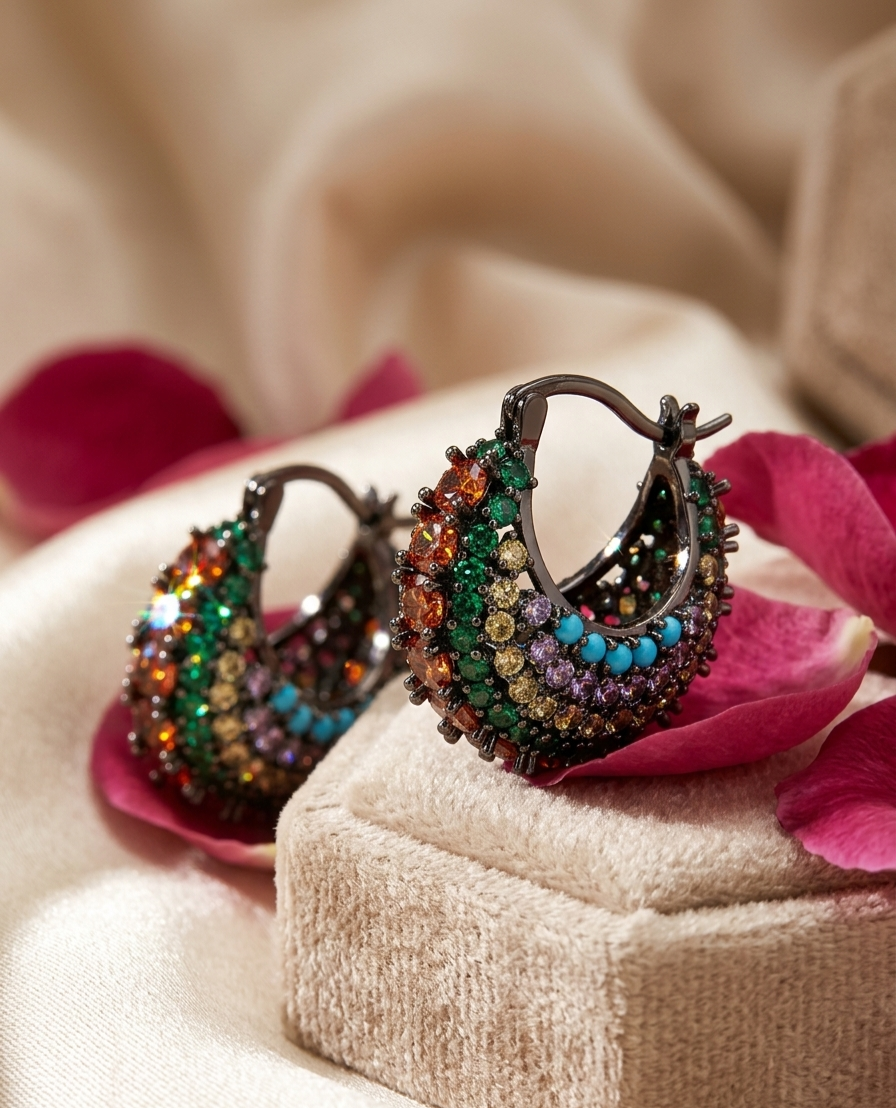 The Riviera Blue Sapphire Ombrè Doom Hoops-Black Rhodium Finish - Image 2