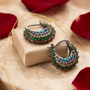 The Riviera Blue Sapphire Ombrè Doom Hoops-Black Rhodium Finish