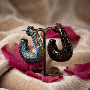 Vibrant Turquoise And Orchid Hoop-Black Rhodium Finish