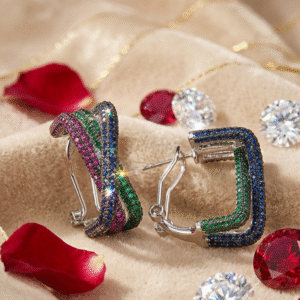 The Prism Symphony Multicolor Twisted Ribbon Hoops-Platinum Finish
