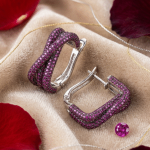The Orchid Magenta Velvet Twisted Ribbon Hoop-Platinum Finish