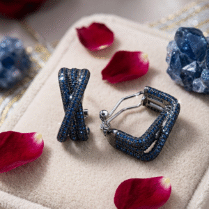 The Sapphire Velvet Twisted Ribbon Hoops-Platinum Finish
