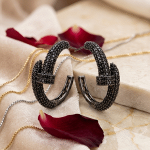 The Noir Talon Pavè Nail Hoops-Black Rhodium Finish